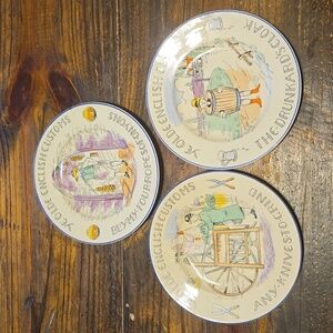 Fondeville England Set of 3 Ye Old English Custom Plates Made by Burgess & Leigh